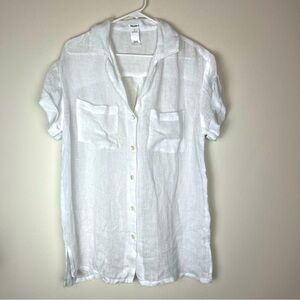 VITAMIN A Playa Pocket Blouse White Sheer Linen Button Down Top XS